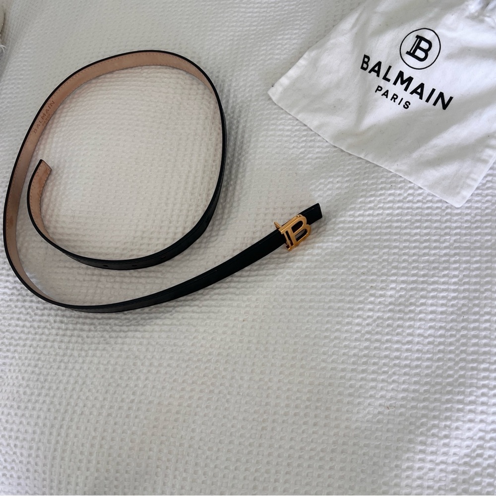 Balmain Black Belt with Gold B Logo